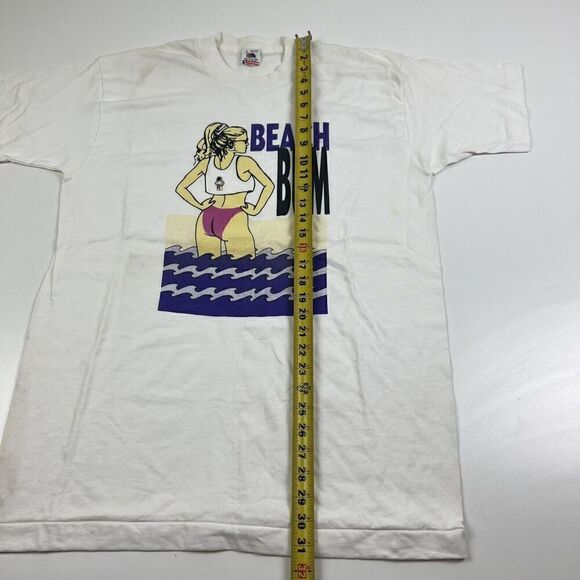 Vintage‎ Beach Bum White T-shirt Wave Design Size Large Made In USA 100% Cotton - Picture 3 of 9